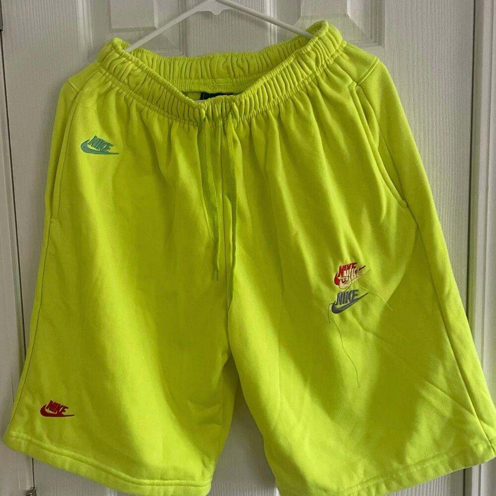 Nike Men's Yellow Embroidered Logo All Over French Terry Shorts, A60